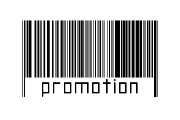 Digitalization concept. Barcode of black horizontal lines with inscription promotion below. - Photo, Image