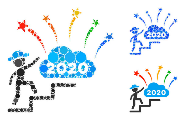 Rounded Dot Gentleman Steps to 2020 Fireworks Icon Collage - Vektor, obrázek