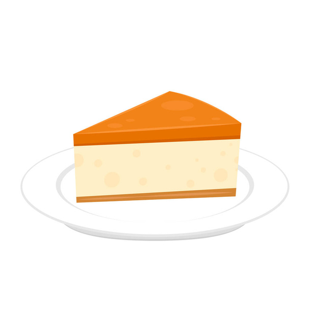 Vektor karamelového tvarohového koláče. Karamelový cheesecake na bílém talíři. - Vektor, obrázek