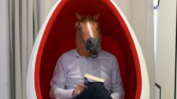 Mies hevosen naamio osoittaa kyllä merkki 4k - Materiaali, video