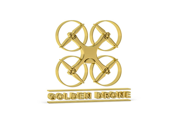 Golden 3d drone pictogram geïsoleerd op witte achtergrond - 3d render - Foto, afbeelding