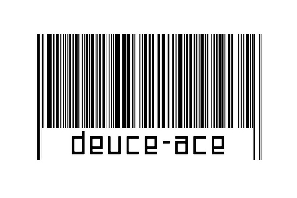 Digitalization concept. Barcode of black horizontal lines with inscription deuce-ace below. - Photo, image