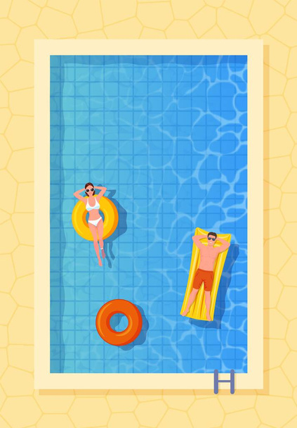 people resting together in swimming pool party - Vector, Image