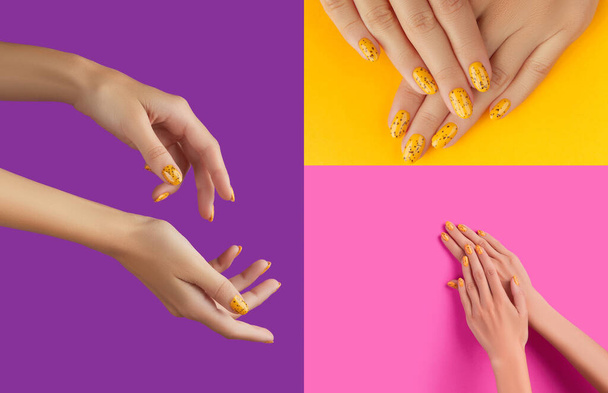 Жінки рука з модним барвистим літнім дизайном нігтів
 - Фото, зображення