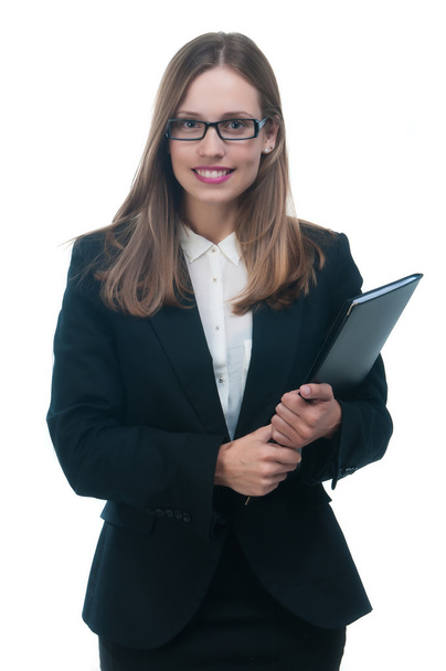 Businesswoman handing black folder - Φωτογραφία, εικόνα