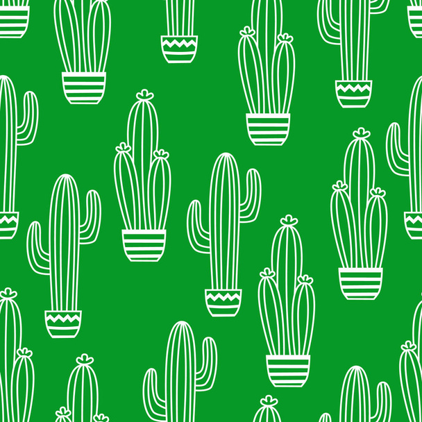 Patrón sin costura con cactus en maceta Dibujos de ilustración de contorno vectorial Para envases de diseño, textiles, fondo, postales de diseño y carteles - Vector, Imagen