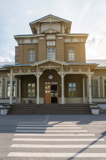 Old vintage Tartu train station on a sunny spring day. Estonia. - Foto, immagini