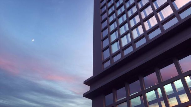 Красивый абстрактный фасад небоскреба с небесными отражениями. 3d-рендеринг. - Фото, изображение