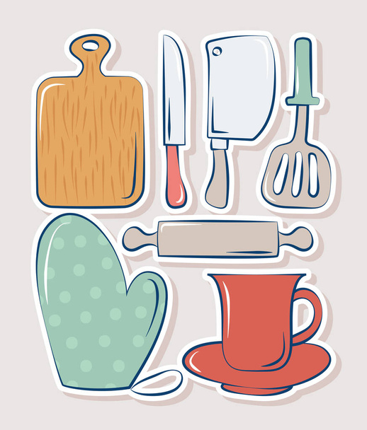 семь кулинарных предметов - Вектор,изображение