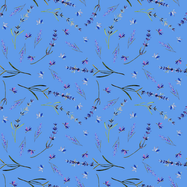 Seamless lavender watercolor pattern. Beautiful illustration on blue background. - Foto, immagini