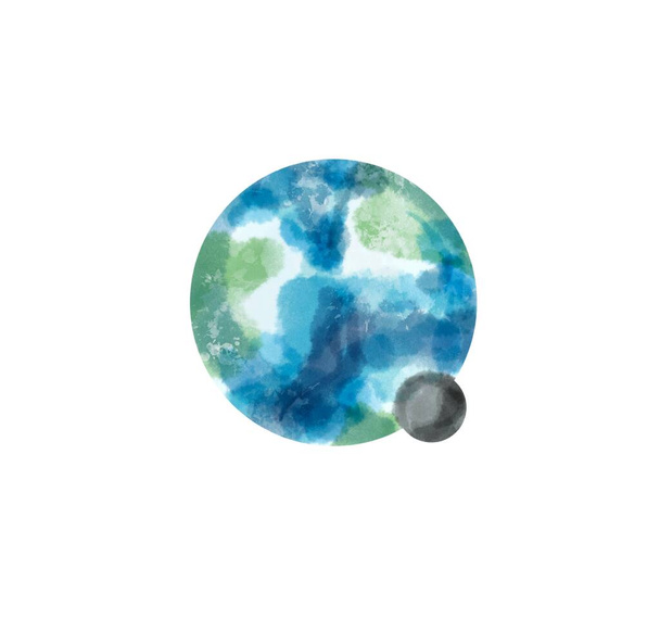 Watercolor Space Planets. Watercolor Space clipart, Cosmos, retro planets isolated. Comets, moon, stars, osteroid, stylized planets set - illustration. Vintage planets illust - Photo, Image