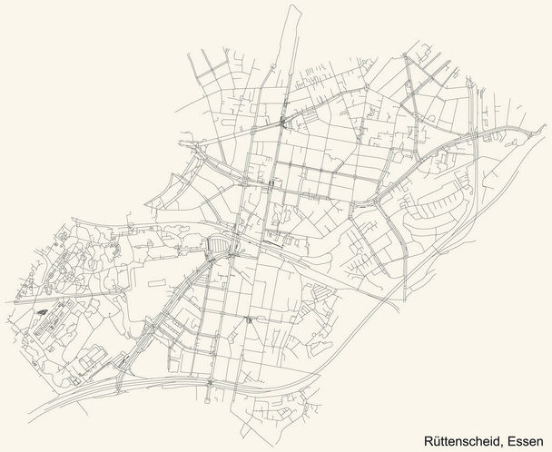 Black simple detailed street roads map on vintage bézs background of the quarter Rttenscheid Stadtteil of Essen, Németország - Vektor, kép