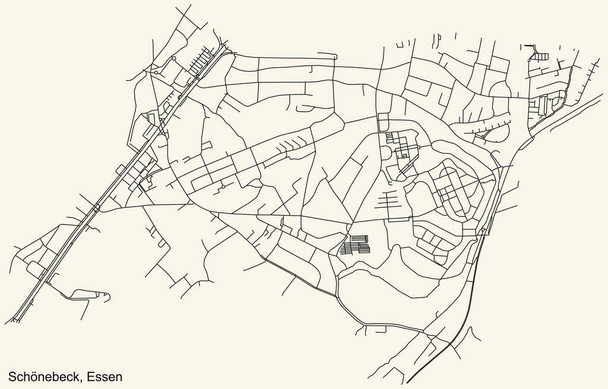 Black simple detailed street roads map on vintage bézs background of the quarter Schnebeck Stadtteil of Essen, Németország - Vektor, kép