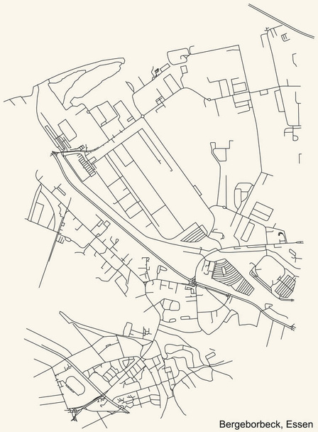 Black simple detailed street roads map on vintage bézs background of the quarter Bergeborbeck Stadtteil of Essen, Németország - Vektor, kép