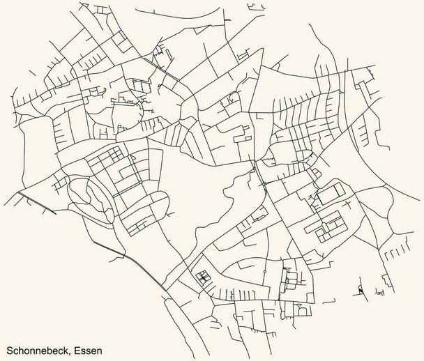 Black simple detailed street roads map on vintage bézs background of the quarter Schonnebeck Stadtteil of Essen, Németország - Vektor, kép