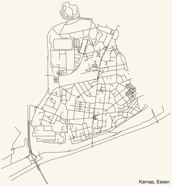 Black simple detailed street roads map on vintage bézs background of the quarter Karnap Stadtteil of Essen, Németország - Vektor, kép