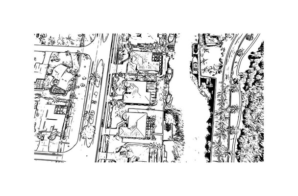 Вид Print Building з орієнтиром Кейп-Коралу є містом на південному заході Флориди. Намальована вручну ілюстрація у векторі. - Вектор, зображення