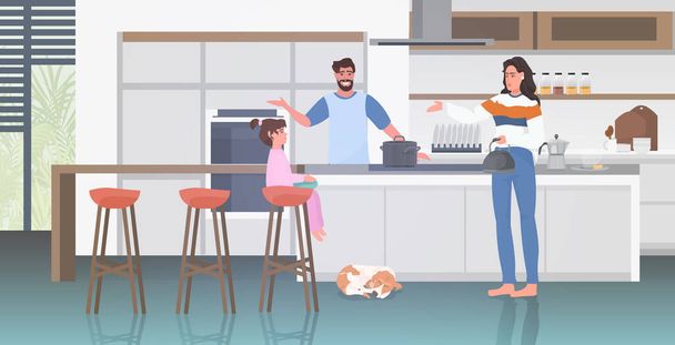 young family spending time together stay home coronavirus pandemic quarantine concept - Vector, Image