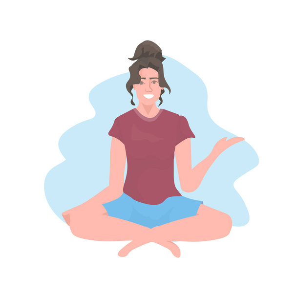 smiling woman sitting lotus pose beautiful girl doing yoga exercises healthy lifestyle concept - ベクター画像