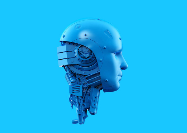 3D vykreslování jediná barva modrá ai robot na modrém pozadí - Fotografie, Obrázek