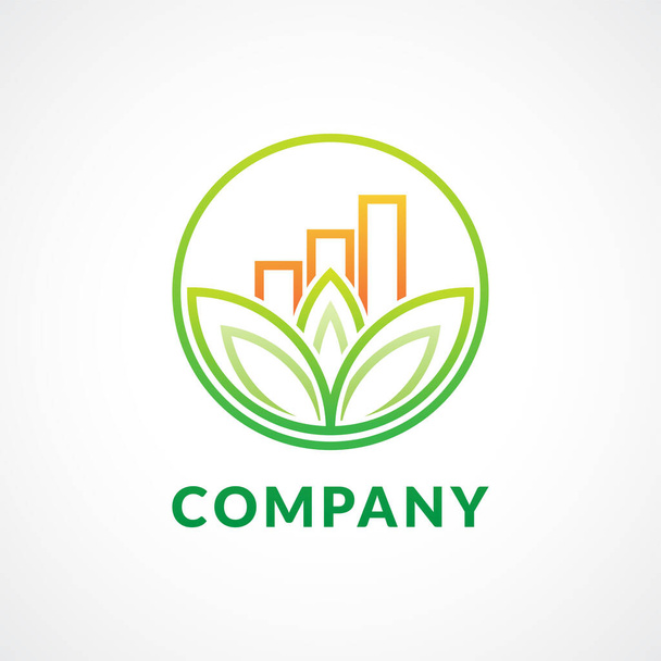 Mindful Saving Logo Design Concept In Monoline Style With Lotus Leaf Shape and A Bar Chart Inside a Circle, Illustrates The Holistic Financial Mindfulness. Fit for Investment Company, Consultant Etc - ベクター画像