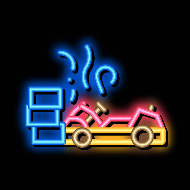 crash accident kart neon light sign vector. Glowing bright icon crash accident kart sign. transparent symbol illustration - Vector, Image