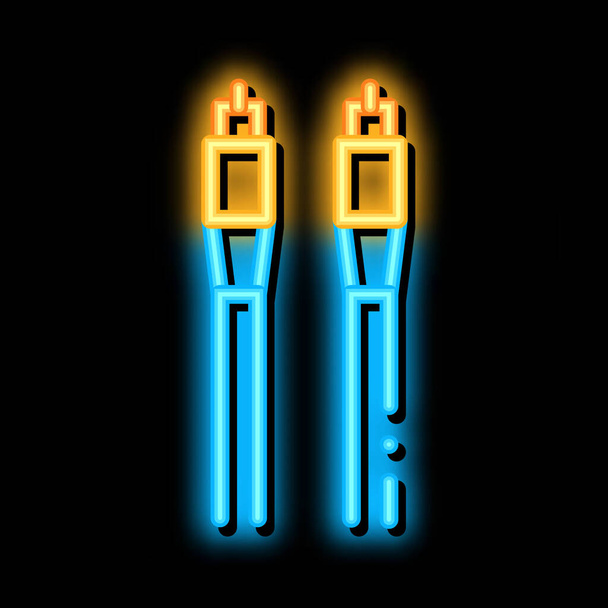 cables optical fiber neon light sign vector. Glowing bright icon cables optical fiber sign. transparent symbol illustration - Vector, Image