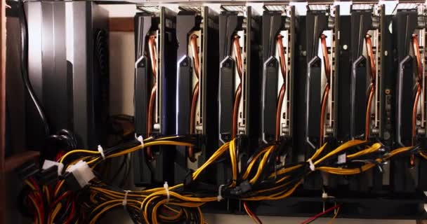 Rig for cryptocurrency mining installed at home close-up 4k - Footage, Video
