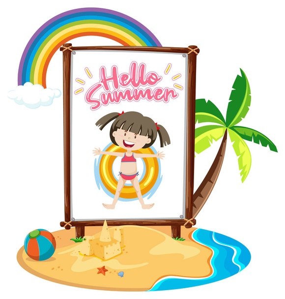 Picture of little girl in the beach scene isolated illustration - Вектор, зображення