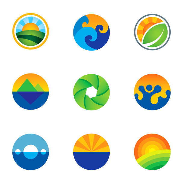 Force of nature beautiful circle landscape background logo icons set - Vetor, Imagem