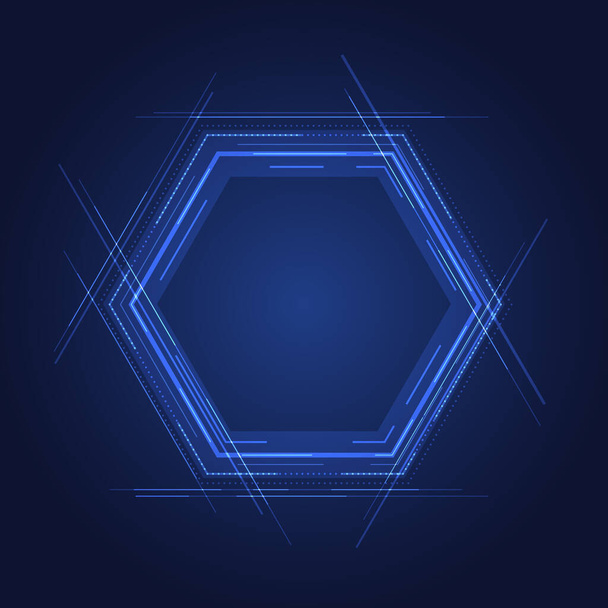 Abstract technology concept blue hexagon elements with lines on glow blue background. Vector illustraion - Вектор, зображення