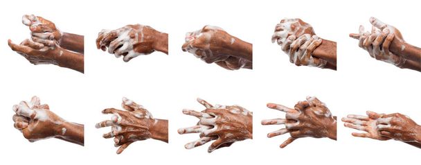African american man washing hands with soap, set of photos - Photo, Image