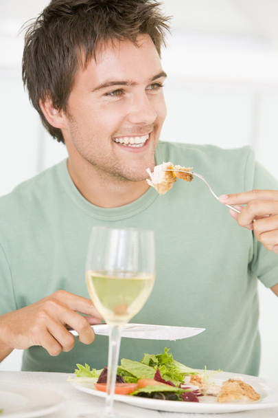 Young Man Enjoying meal,mealtime With A Glass Of Wine - Photo, Image