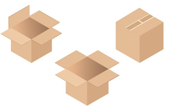 Set of cardboard boxes. Opened and closed - Vector, Image