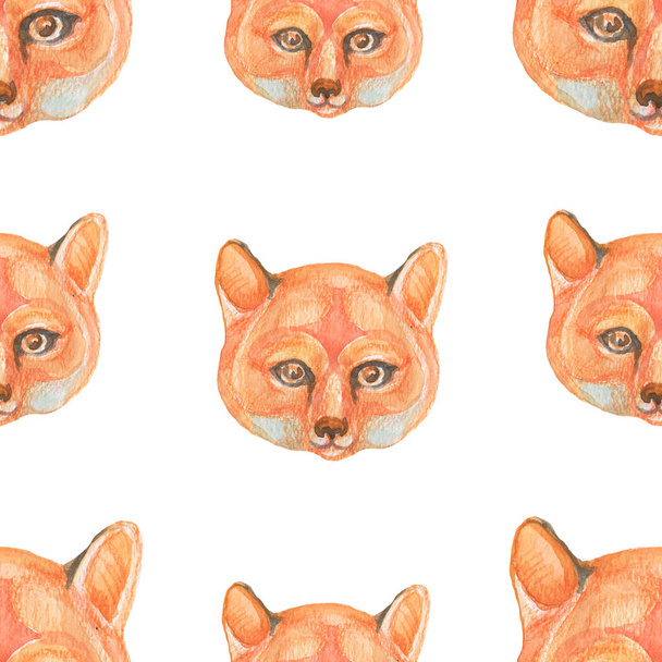 Fox arc szájkosár állatok vad rajzfilm aranyos baba kép akvarell kézzel rajzolt illusztráció. Nyomtatás textil évjárat retro skandináv stílusú realizmus erdő természet patern zökkenőmentes - Fotó, kép