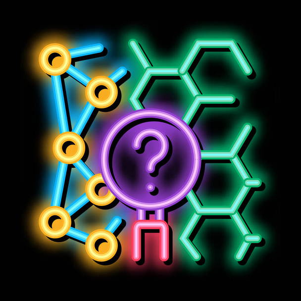 chemický výzkumný neonový světelný vektor. Zářící symbol chemického výzkumníka s ikonami. průhledný symbol ilustrace - Vektor, obrázek