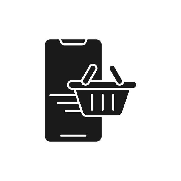 Καλάθι αγορών με εικονίδιο κινητού τηλεφώνου Vector Design. Εικονίδιο καλαθιού αγορών με την έννοια του σχεδιασμού smartphone για το ηλεκτρονικό εμπόριο, ηλεκτρονικό κατάστημα και την ιστοσελίδα της αγοράς, κινητό, λογότυπο, σύμβολο, κουμπί, σημάδι, εφαρμογή UI - Διάνυσμα, εικόνα