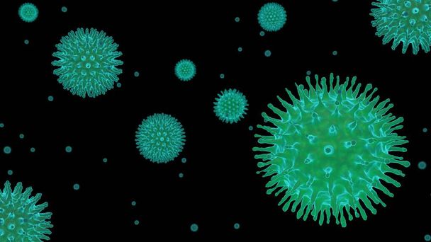 enfermedad de Covid-19 Brote de virus. grupo flotante de virus 3d renderizado - Foto, imagen
