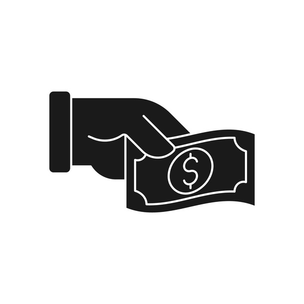 Peníze s ikonou Hand Vector Illustration. Money Cash on Hand ikona vektor design koncepce pro platby, finance, měny a obchodování. Ikona Dolar Money pro webové stránky, symbol, ikona, podpis, App UI - Vektor, obrázek
