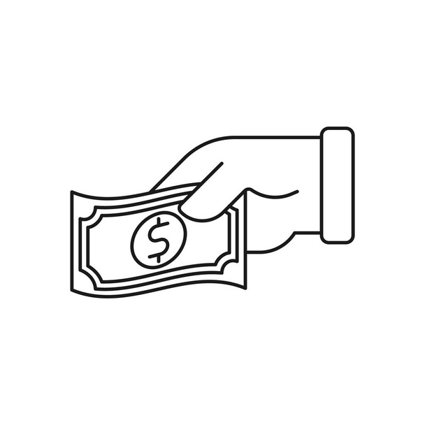 Pieniądze z ikoną wektora Ilustracja. Pieniądze gotówka na rękę wektor koncepcji projektowania dla płatności, Finanse, Waluta i handel. Ikona Dolar Pieniądze na stronie internetowej, symbol, ikona, znak, App UI - Wektor, obraz