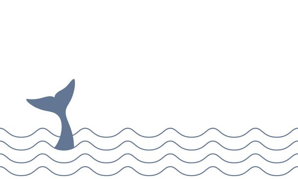Cola de ballena entre olas de océano icono gráfico. Signo de cola de ballena sobre fondo blanco. Símbolo de vida marina. Ilustración vectorial - Vector, Imagen
