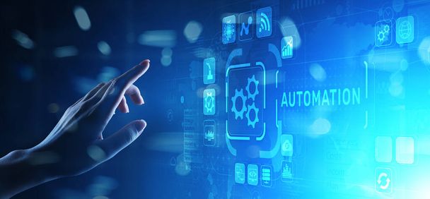 Automatizace Optimalizace pracovních procesů inteligentní průmysl moderní výrobní koncept na virtuální obrazovce - Fotografie, Obrázek