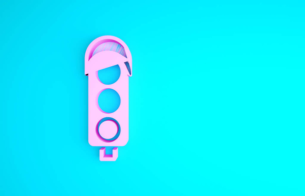 Różowe światło drogowe ikona izolowane na niebieskim tle. Koncepcja minimalizmu. Ilustracja 3D 3D renderowania - Zdjęcie, obraz