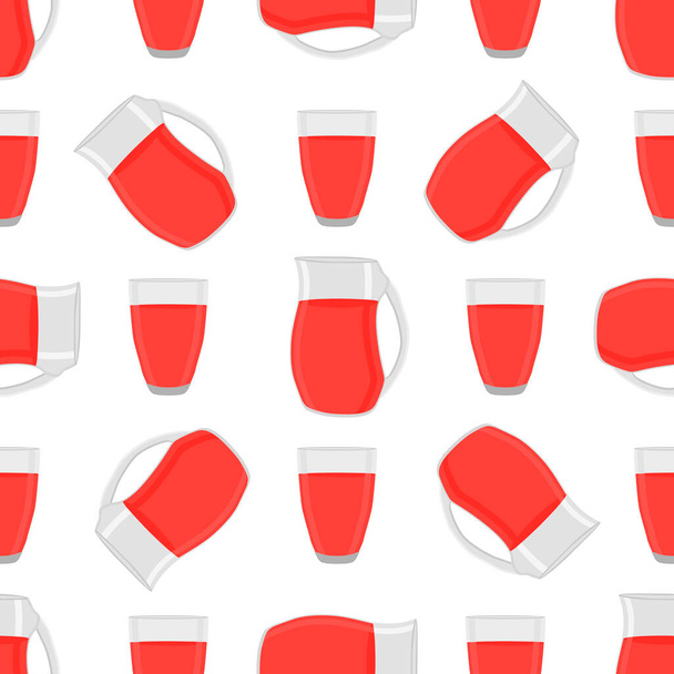 Illustration zum Thema farbige Limonade im Glaskrug, Tasse für natürliches Getränk. Limonadenmuster bestehend aus Küchenzubehör, Glaskanne, Tasse bis hin zu Bio-Lebensmitteln. Leckere frische Limonade aus der Kanne im Glasbecher - Vektor, Bild