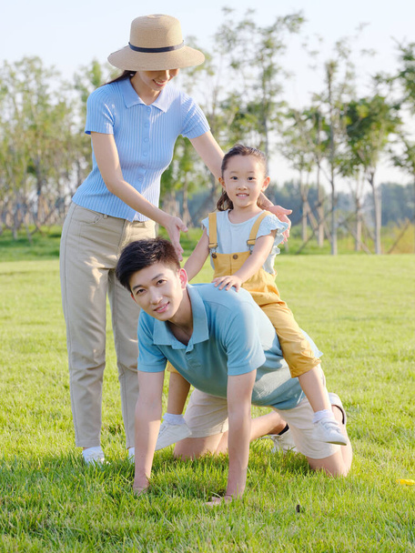 Happy family of three playing in the park - Foto, imagen