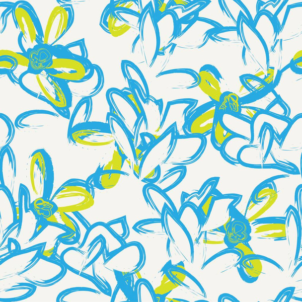 Blue Floral brush strokes seamless pattern background for fashion prints, graphics, backgrounds and crafts - Vetor, Imagem
