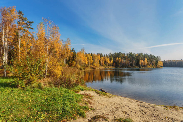 Autumnal lake near the forest. Nature landscape - Photo, Image