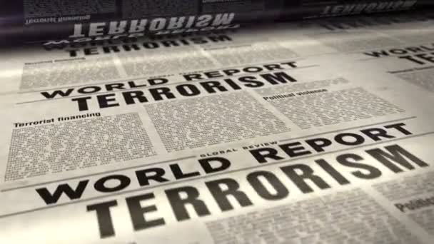 Παγκόσμια τρομοκρατία και πολιτική βία καθημερινή εφημερίδα έκθεση ρολό εκτύπωσης. Αφηρημένη έννοια 3d απόδοση απρόσκοπτη looped κινούμενα σχέδια. - Πλάνα, βίντεο