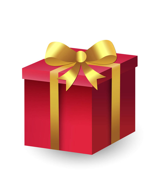 Red gift box with golden ribbon. surprise red gift box, birthday celebration. Christmas and New Year's Day red gift box - Διάνυσμα, εικόνα