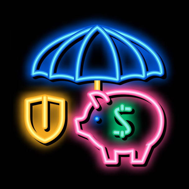 protezione scatola dei soldi neon luce segno vettore. Brillante icona luminosa segno di protezione scatola dei soldi. illustrazione simbolo trasparente - Vettoriali, immagini